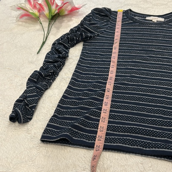 LOFT Navy Long Sleeve Shirt, Cinched Sleeves - Picture 7 of 8